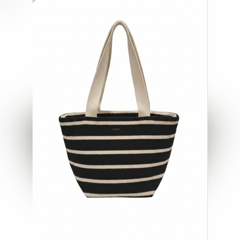 Billabong Woven Striped Black and Cream Tote Bag